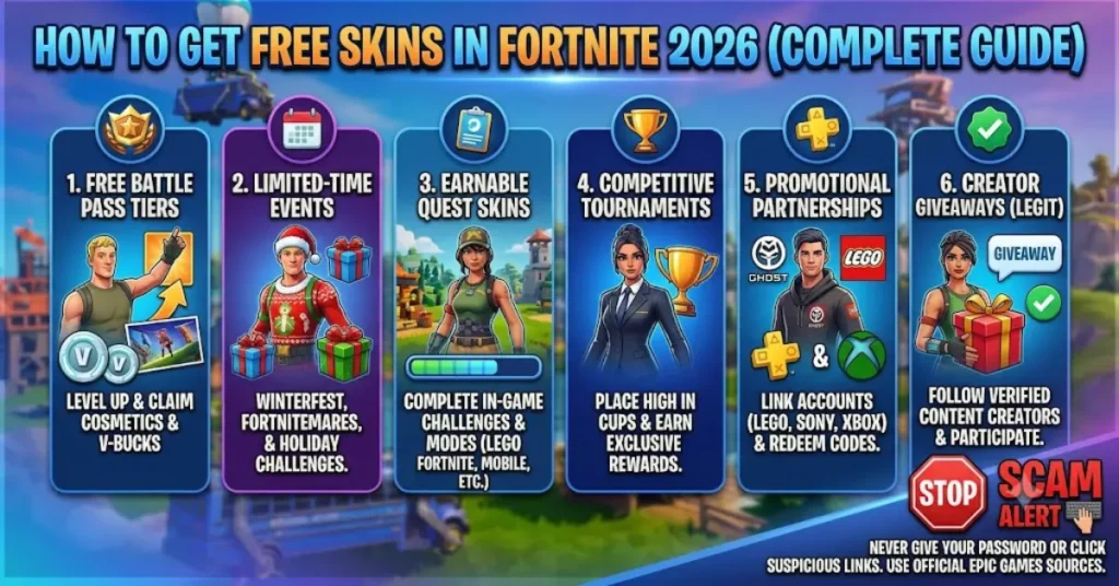 how to get free skins in fortnite 2026